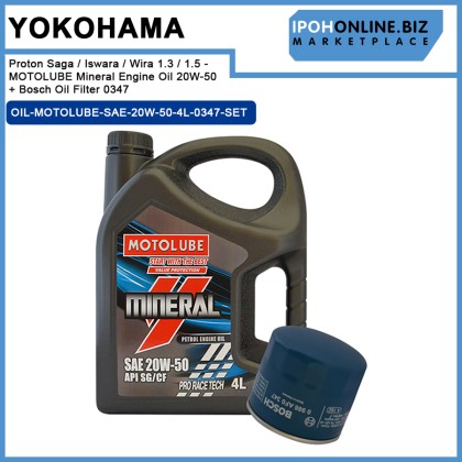 Proton Saga / Iswara / Wira 1.3 / 1.5 - YOKOHAMA MOTOLUBE Mineral Engine Oil 20W-50 + Bosch Oil Filter 0347